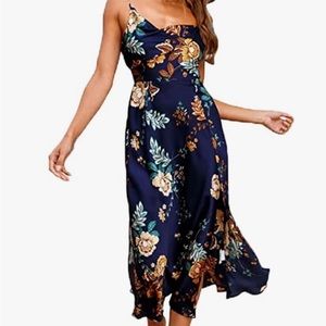 Blue floral fitted MIDI dress